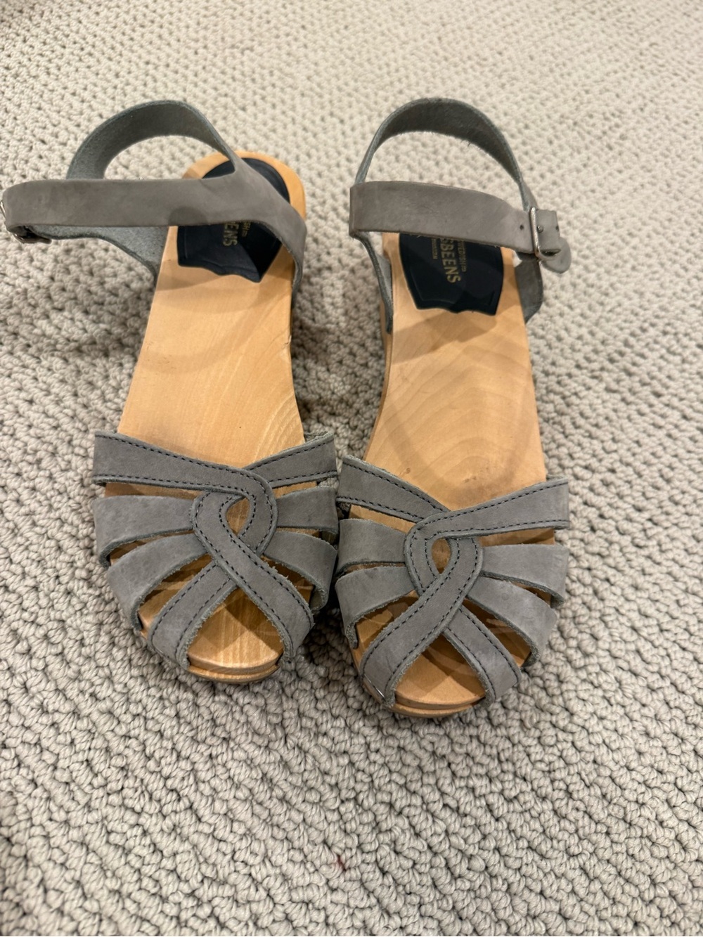 Swedish Hasbeens gray Open-Toe Ankle Strap Sandals 36
